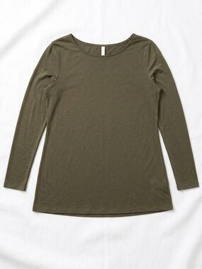 Everyday Scoop Neck Long-Sleeve Top - Olive Green